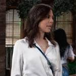 Kristina’s grey satin tie front shirt on General Hospital