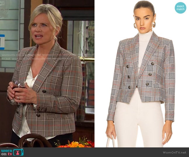 L'Agence Brooke Double Breasted Crop Blazer worn by Kayla Brady (Mary Beth Evans) on Days of our Lives