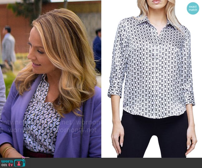 L'Agence Dani Chain Print Silk Blouse worn by Lorna Crane (Becki Newton) on The Lincoln Lawyer