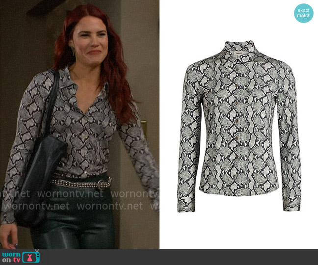 L'Agence Harmony Snakeskin Blouse worn by Sally Spectra (Courtney Hope) on The Young and the Restless