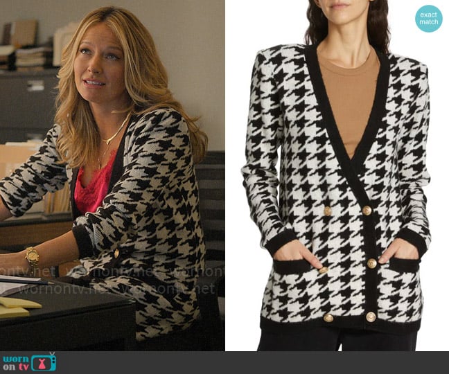 L'Agence Maddy Houndstooth Cardigan worn by Lorna Crane (Becki Newton) on The Lincoln Lawyer