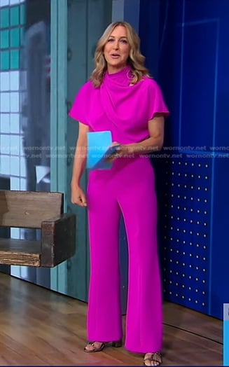 Lara's fuchsia pink jumpsuit and studded sandals on Good Morning America