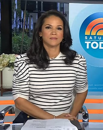 Laura Jarrett’s white striped puff sleeve top on Today