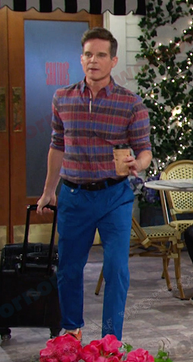 Leo's plaid shirt and blue pants on Days of our Lives