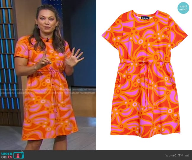 Lesley Evers Penny Dress in Chicka Boom Orange worn by Ginger Zee on Good Morning America