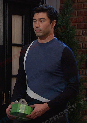 Li's blue colorblock sweater on Days of our Lives