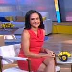 Linsey’s red cowl neck belted dress on Good Morning America