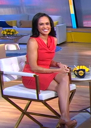 Linsey's red cowl neck belted dress on Good Morning America