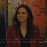 Lisa’s red suede moto jacket on The Lincoln Lawyer