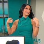 Elizabeth Werner’s teal green cowl neck dress on CBS Mornings