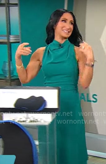 Elizabeth Werner's teal green cowl neck dress on CBS Mornings