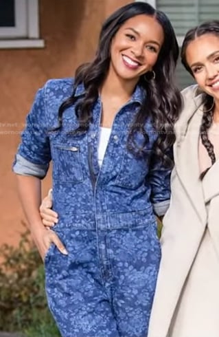 Lizzy Mathis’s floral denim jumpsuit on Good Morning America