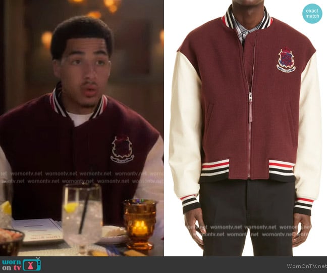 Loewe Herbarium Embroidered Wool Blend Bomber Jacket worn by Andre Johnson, Jr. (Marcus Scribner) on Grown-ish