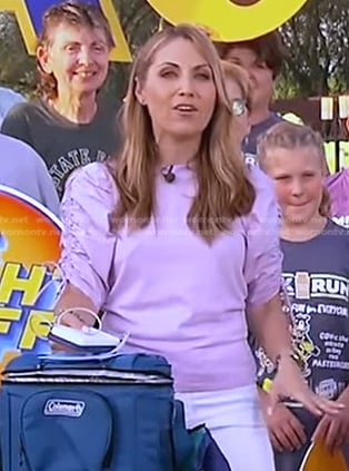 Lori’s lilac ruched puff sleeve top on Good Morning America