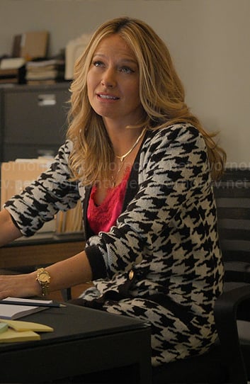 Lorna's houndstooth cardigan and pink lace trim cami on The Lincoln Lawyer