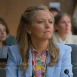 Lorna’s printed button down blouse and light blue blazer on The Lincoln Lawyer