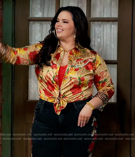 Lou's gold floral print blouse on Bunkd