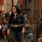 Lou’s grey floral embroidered denim jumpsuit on Bunkd