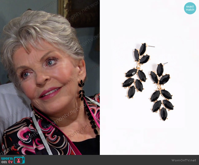 Lovisa Black Stone and Leaf Drop Earrings worn by Julie Olson Williams (Susan Seaforth Hayes) on Days of our Lives