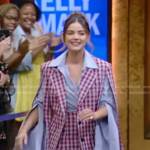 Lucy Hale’s check print layered jacket and skirt on Live with Kelly and Mark