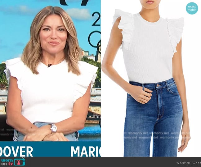 Lucy Paris Ribbed Knit Flutter Sleeve Top worn by Kit Hoover on Access Hollywood