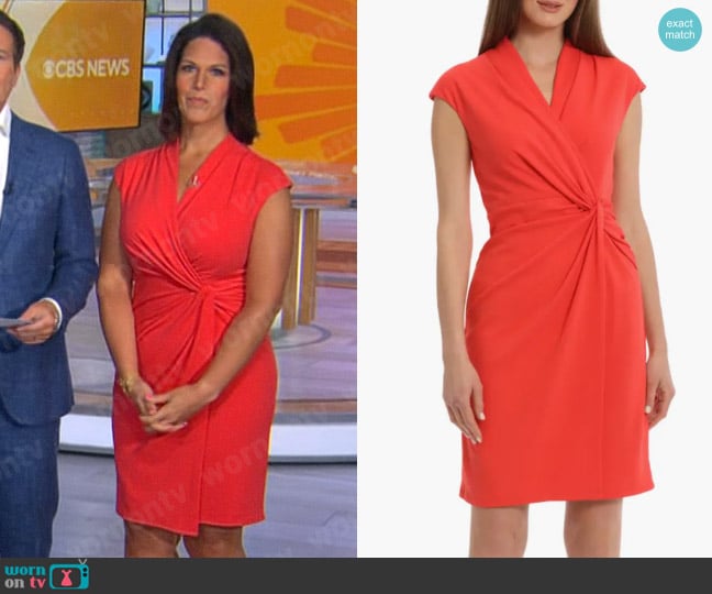 Maggy London Wrap Front Sheath Dress in Bittersweet worn by Dana Jacobson on CBS Mornings