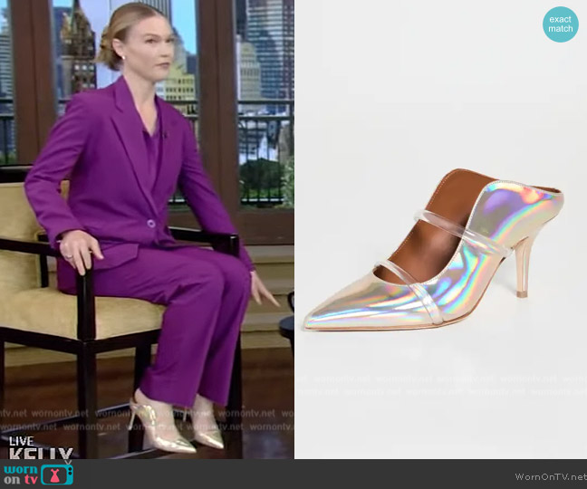 Malone Souliers Maureen Mule Pumps worn by Julia Stiles on Live with Kelly and Mark