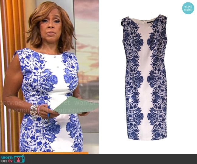 Marc Bouwer Lace Sheath Dress worn by Gayle King on CBS Mornings