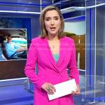 Margaret’s pink blazer dress on CBS Evening News