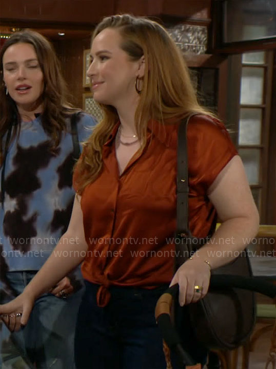 Mariah’s satin button down shirt on The Young and the Restless