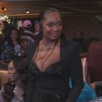 Marlo’s black embellished midi dress on The Real Housewives of Atlanta