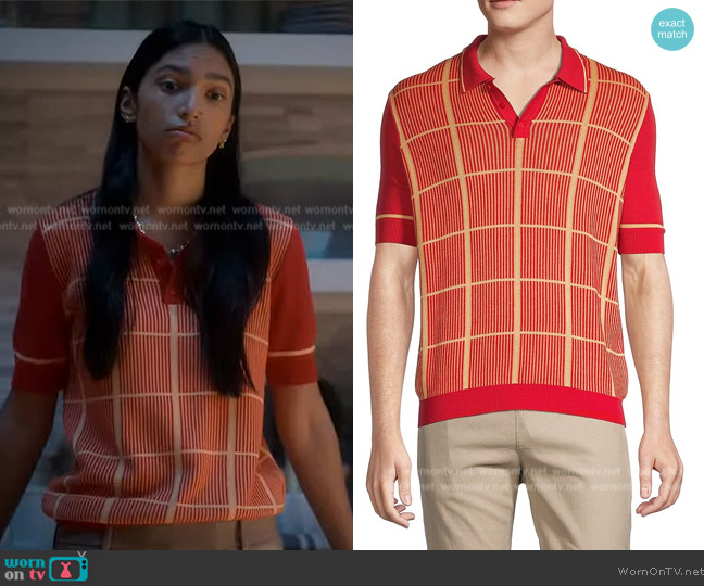 Max N Chester Windowpane Stripe Knit Polo worn by Zaara (Tara Raani) on Grown-ish