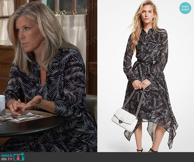 MICHAEL Michael Kors Palm Georgette Handkerchief Shirtdress worn by Carly Spencer (Laura Wright) on General Hospital