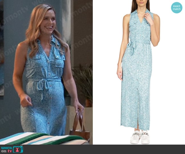 MICHAEL Michael Kors Printed Maxi Shirtdress in Turquoise worn by Andrea Gates (Lily Anne Harrison) on General Hospital