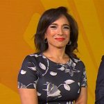 Michelle Miller’s black and white floral dress on CBS Mornings