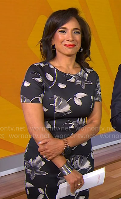 Michelle Miller's black and white floral dress on CBS Mornings