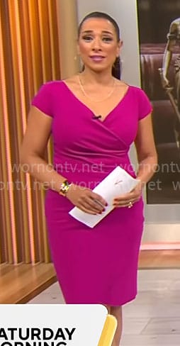 Michelle Miller’s pink faux-wrap dress on CBS Mornings