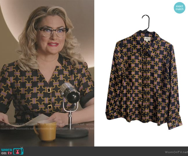 Milly of New York Silk Button Down Cuffed Blouse worn by Alice Cooper (Mädchen Amick) on Riverdale