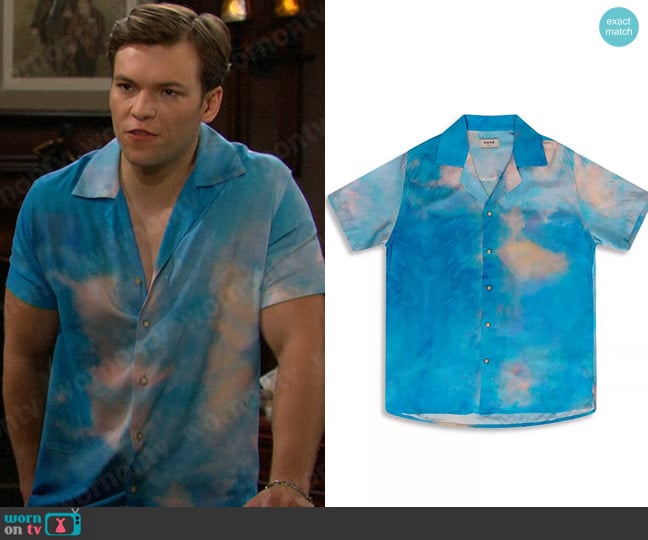 Mone Scenery Graphic Short Sleeve Camp Shirt in Ciel worn by R.J. Forrester (Joshua Hoffman) on The Bold and the Beautiful