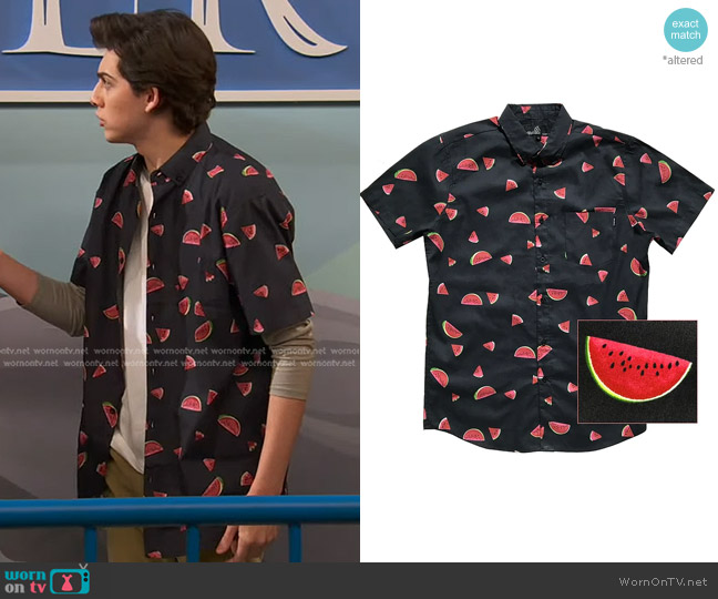 Neil’s black watermelon print shirt on Ravens Home