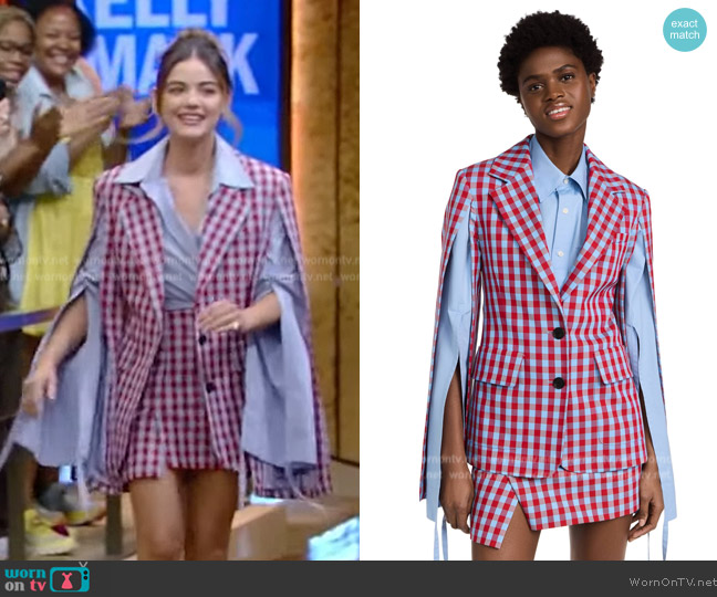 Monse Check Tied Backsleeve Jacket worn by Lucy Hale on Live with Kelly and Mark