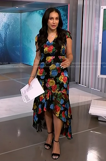 Morgan’s black floral high and low dress on NBC News Daily