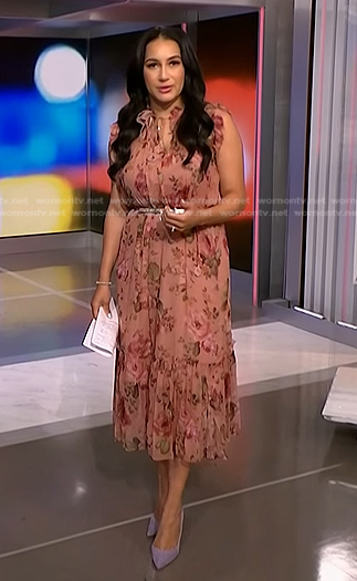 Morgan's pink floral tie neck midi dress on NBC News Daily