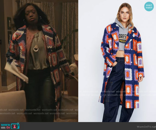 Nasty Gal Colorful Crochet Smart Coat worn by Carolyn Michelle Smith (Carolyn Michelle Smith) on The Chi