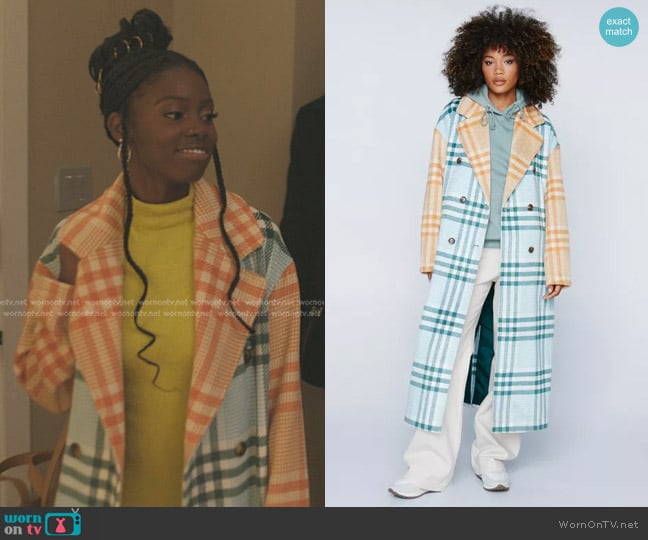 Nasty Gal Mixed Check Wool Look Maxi Coat worn by Kiesha Williams (Birgundi Baker) on The Chi