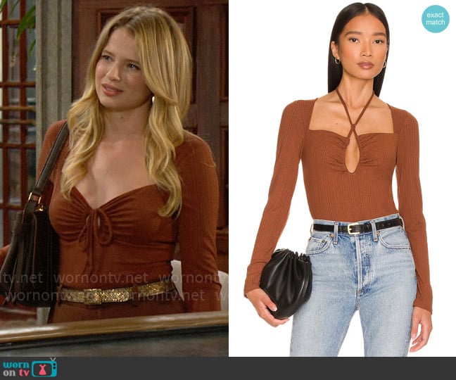 NBD Britta Bodysuit worn by Summer Newman (Allison Lanier) on The Young and the Restless