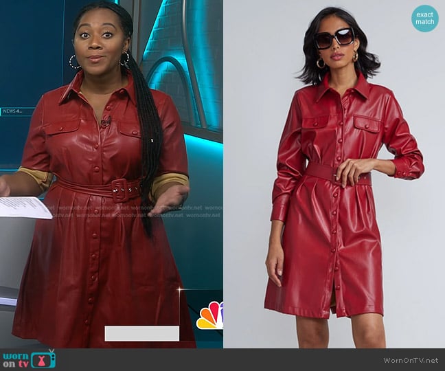 New York & Company Button-Front Belted Shirt Dress in Pouring Red worn by Kay Angrum on NBC News Daily