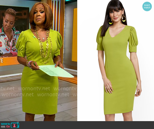 WornOnTV: Gayle King’s lime green v-neck puff-sleeve dress on CBS ...