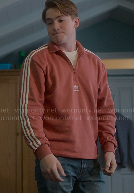 Nick's coral half zip Adidas pullover on Riverdale
