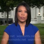 Nikole Killion’s blue split-neck dress on CBS Mornings